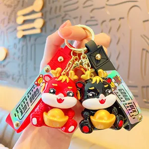 Exquisite Cartoon Dragon Ingot Keychain Resin Chinese Zodiac Mascot Pendant Bag Car Keys Decoration Good Luck Charms Gift