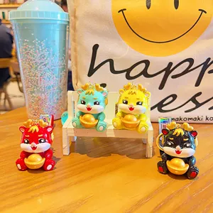 Cute cartoon dragon year ingot pendant keychain mascot figurine bag ornament gift