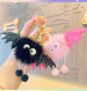 Plush little devil bat keychain mink fur bag charm cute cartoon doll accessory for kids
