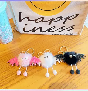 Cute fluffy devil bat keychain plush pendant bag charm cartoon doll key ring gift.