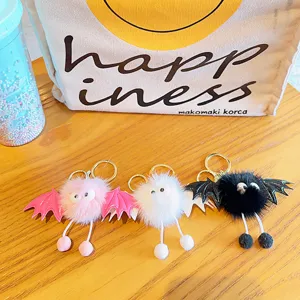 Cute plush little devil keychain mink fur pendant backpack ornament cartoon doll key chain
