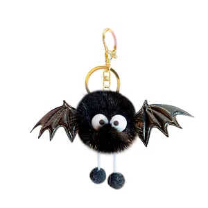 Cute black plush bat keychain fluffy devil pendant backpack bag ornament cartoon anime toy.