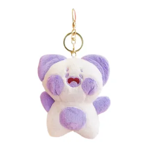 Simpatico portachiavi gatto di peluche viola e bianco soffice animale imbottito ciondolo zaino