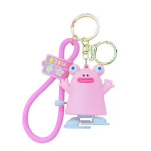 Cute pink wind-up walking animal keychain cartoon schoolbag pendant bag charm gift key chain