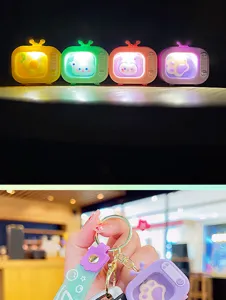 Mini glowing TV keychain cute cartoon bag pendant creative LED toy car keyring ornament