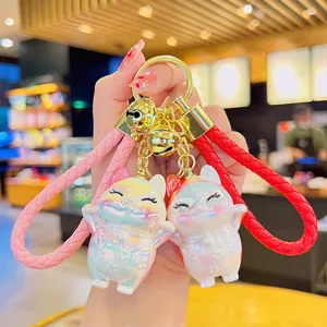 Gegalvaniseerde Gelukskat Sleutelhanger Creatieve Maneki Neko Tas Hanger Geweven Touw Cartoon Sleutelhanger Voor Studenten Cadeau Accessoires