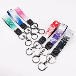 Gradient bear wrist strap keychain set, stylish colorful key rings for bags and keys.