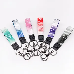 Gradient star bear woven lanyard keychain cute phone strap bag pendant metal ring accessories