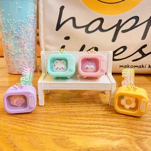 Luminous Mini TV Keychain Cute Cartoon LED Glow Bag Pendant ABS PVC Car Key Chain Ornament For Women Girls Gift