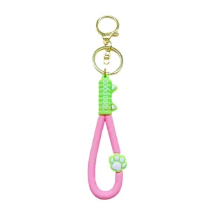 Leuke PVC touw sleutelhanger met metalen ringen en kattenpoot hanger voor dagelijks