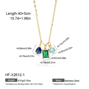 Stijlvolle 18K PVD Verguld Roestvrij Stalen Multi-Steen Hanger Ketting met Zirkonia.