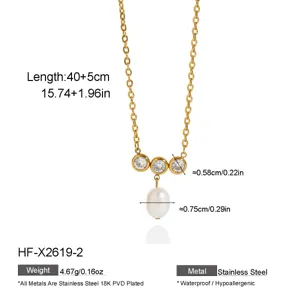 Collier Perle et Zirconia en Acier Inoxydable Plaque Or 18K Elegant Bijoux Femme Mode
