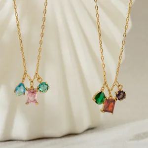 Elegante 18K verguld titanium staal meerkleurige zirconia hanger ketting voor dames.