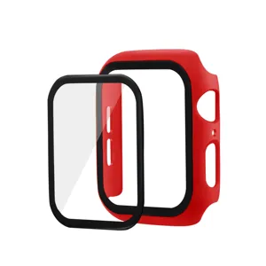 Red smartwatch protective case with glass screen protector 2-in-1 PC cover accessory
