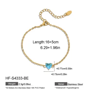 Bracciale cuore in acciaio inossidabile dorato, dettaglio 16+5cm, zircone, impermeabile.