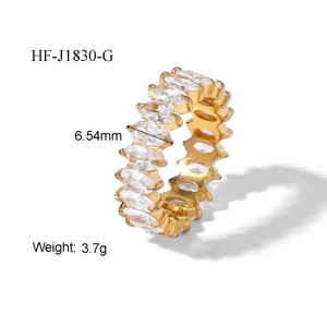 Exquisite marquise cubic zirconia eternity ring in stainless steel, elegant geometric design.