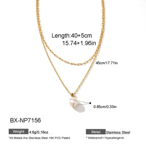 Double layer freshwater pearl necklace 18k gold plated stainless steel waterproof jewelry