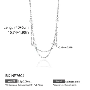 Stainless steel freshwater pearl silver necklace, waterproof multi-layer clavicle chain for women.