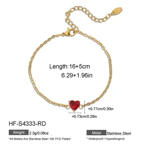 Elegante bracciale cuore rosso in acciaio inossidabile dorato donna gioielli impermeabile