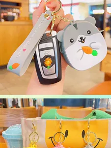 Leuke hamster siliconen portemonnee sleutelhanger, mini cartoon rugzak hanger voor kids.