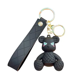 Zwarte geweven beren sleutelhanger schattige cartoon sleutelring tas hanger cadeau