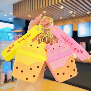 Simpatico Portamonete in Silicone a Forma di Maiale del Tè al Latte Portachiavi Mini Custodia per Auricolari Regalo Bambini