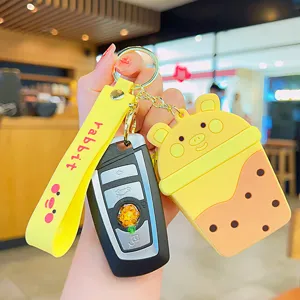 Portamonete in silicone Bubble Tea a forma di maialino carino con portachiavi