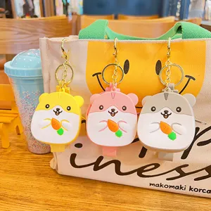 Schattige hamster siliconen portemonnee sleutelhanger, mini cartoon rugzak hanger voor kinderen.