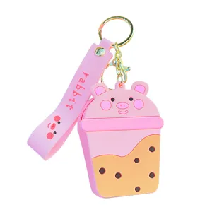 Portafogli monete silicone maialino rosa bubble tea portachiavi mini borsa auricolari borsa