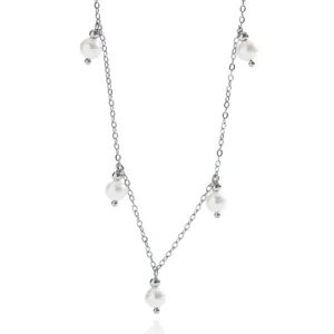Silver chain freshwater baroque pearl station necklace for women elegant chic jewelry.