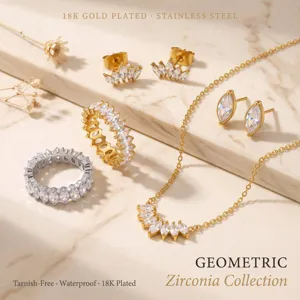 18K Vergoldetes Edelstahl Geometrisches Marquise Zirkonia Halskette Ohrringe Ring Set Für Damen Trendiger Schmuck Geschenk