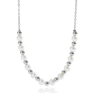 Fashion freshwater pearl necklace with silver metal beads elegant clavicle chain for women