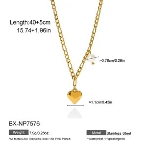 Gold stainless steel heart pendant necklace with pearl, waterproof elegant jewelry for women