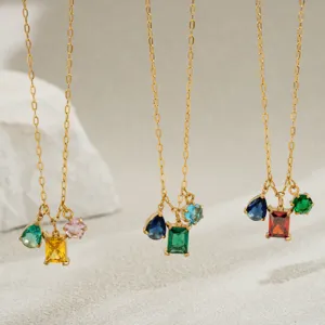 Prachtige meerkleurige zirkonia hanger ketting 18k verguld titanium staal sieraden