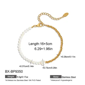 Barock Süßwasser Perle Edelstahl Perlen Armband vergoldet wasserdicht Schmuck 16+5cm