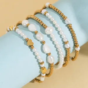 Barocke Süßwasserperlen Armband Für Damen Edelstahl Gold Vergoldet Perlenkette Retro Gliederschmuck Wasserdicht Schmuck Zubehör