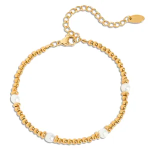 Vergoldetes edelstahl perlen perlenarmband mit abstandshalterperlen und verlaengerungskette.