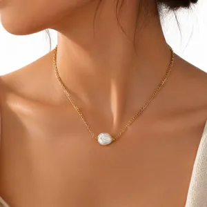 Elegante barok zoetwaterparel gouden ketting ketting voor vrouwen, stijlvolle sieraden.