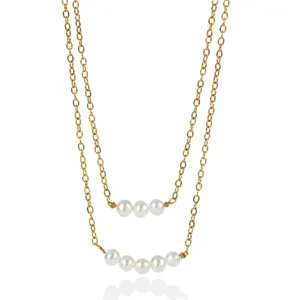 Gouden dubbellaagse parelketting elegante sleutelbeinketting voor dames modejuwelen accessoire