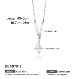 Edelstahl Süßwasser Perle Anhänger Halskette Detailansicht, elegante Damen Schlüsselbein Kette.