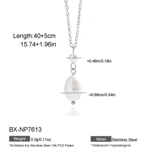 Edelstahl Silber Süßwasser Perle Anhänger Halskette elegante minimalistische Schlüsselbein Kette