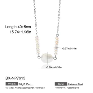 Edler Edelstahl silberner Süßwasserperlen Halskette elegante Schlüsselbein Kette Damen