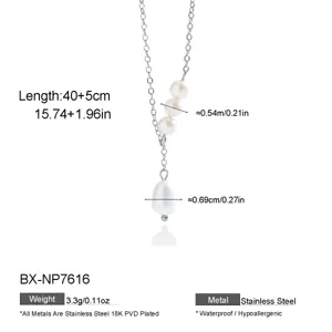 Edelstahl Süßwasserperlen Halskette für Damen, elegante vergoldete Schlüsselbeinkette Schmuck.