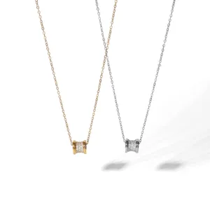 Collar con colgante de diamante de cintura pequeña para mujer, joyas elegantes de oro y plata.