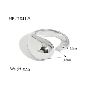 Roestvrijstalen druppel open ring, minimalistische geometrische zilveren sieraden.