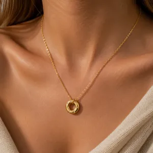 Squisita collana con ciondolo a cerchio in zircone acciaio al titanio placcato oro 18k
