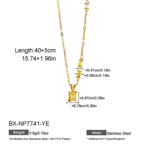 Collana in acciaio inossidabile zircone giallo perla placcata oro 18K gioielli impermeabili