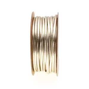 Gold PU leather cord spool 2mm round faux leather string for DIY jewelry making handmade bracelets