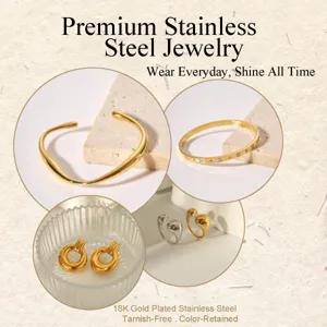 Juego de Joyas de Acero Inoxidable Chapado en Oro 18K para Mujer Hombre Brazalete Abierto Geométrico Pendientes de Aro Anillo de Gota de Agua