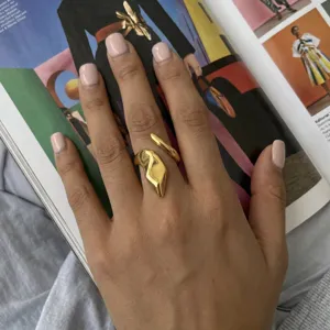 RVS goudkleurige ring Europees Amerikaans nitsj ontwerp geometrie open ring sieraden.